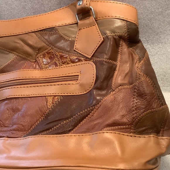 Vintage Women's Brown Patchwork Leather Satchel Handbag NWT - Picture 4 of 6